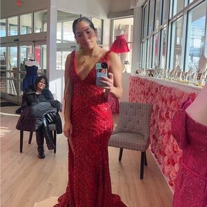 Jovani V-Neck Sleeveless Gown with High Slit and Sequins 38053